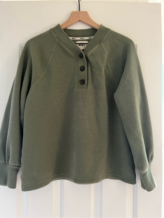 Madewell Sweaters - Madewell Olive Green Waffle Henley Sweatshirt